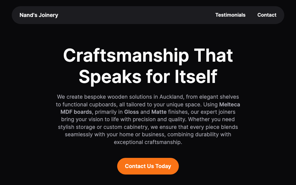 N&S Joinery website screenshot