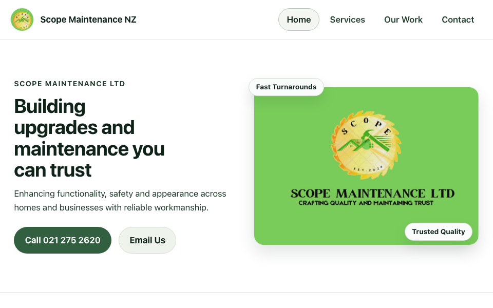Scope Maintenance website screenshot