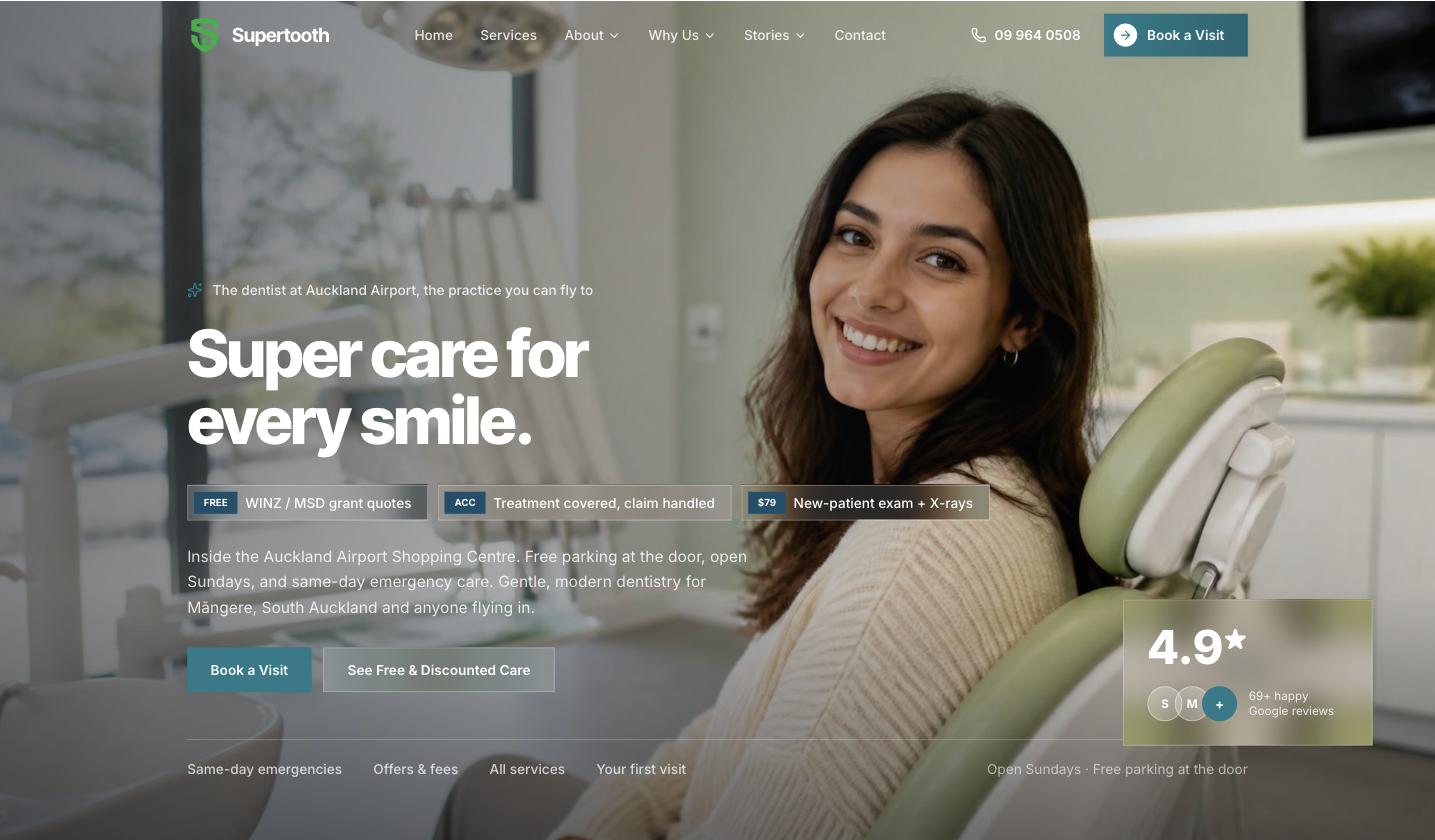 Supertooth Dental website screenshot